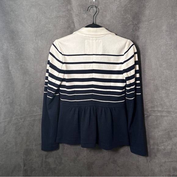 Anthropologie Cartonnier Striped Peplum Knit Blazer French Girl Nautical Navy XS - Picture 13 of 13